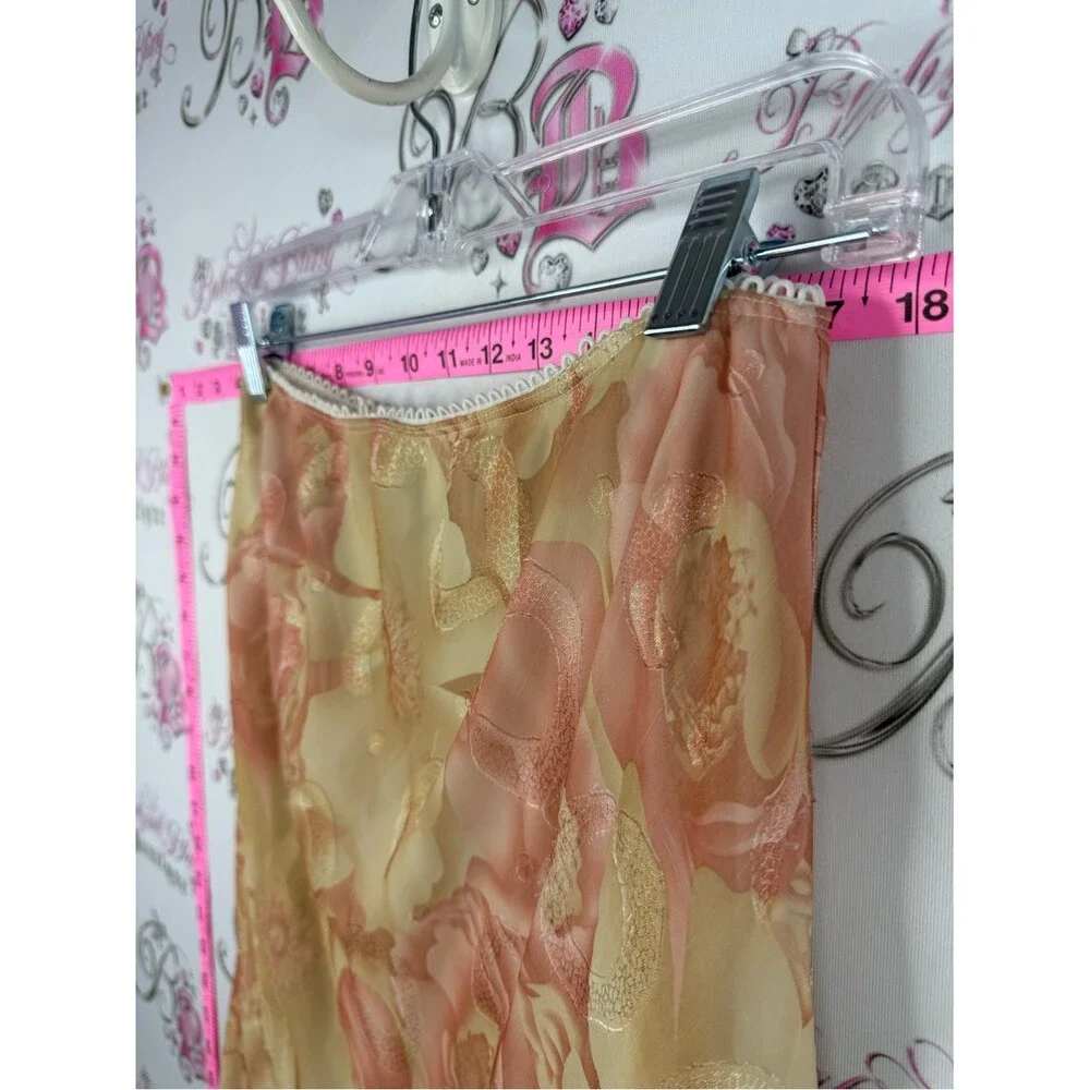 Skirt floral shiny vintage Floral Satin Slip Skirt in Peach and Cream